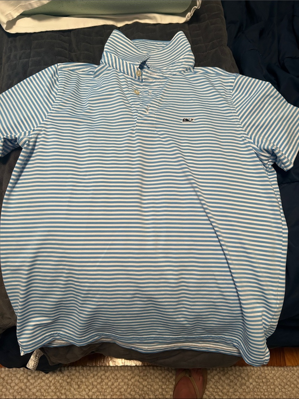 Boys Vineyard Vines Light Blue & White Striped Polo